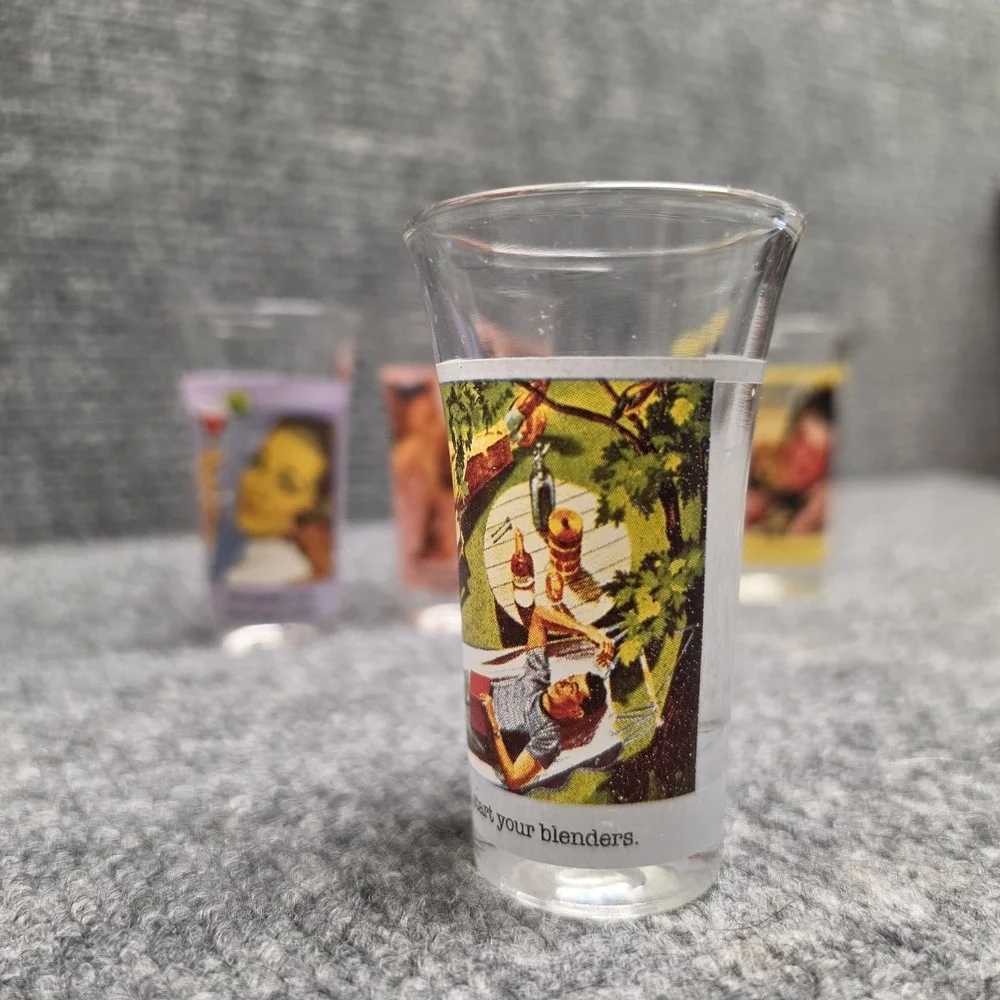 Vintage Anne Taintor Shot Glasses Set of 4 Retro 1950s Funny Humorous Barware
